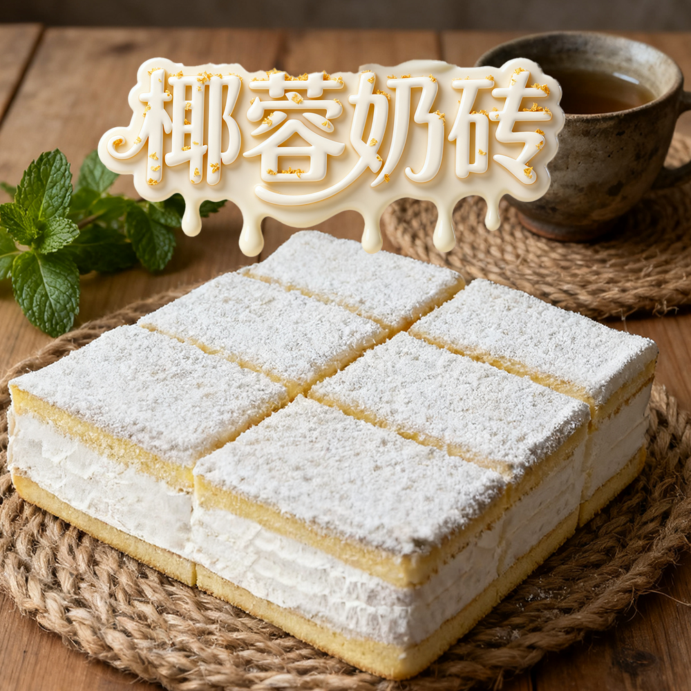 14.9/6块椰蓉奶砖蛋糕净含量360g甜而不腻顺丰冷链次日达解馋零食