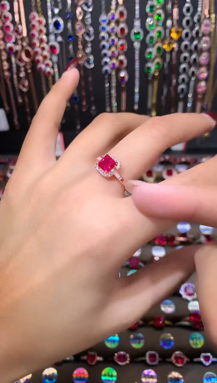 【闪购商品】红宝石戒指银S925镶嵌玫瑰金