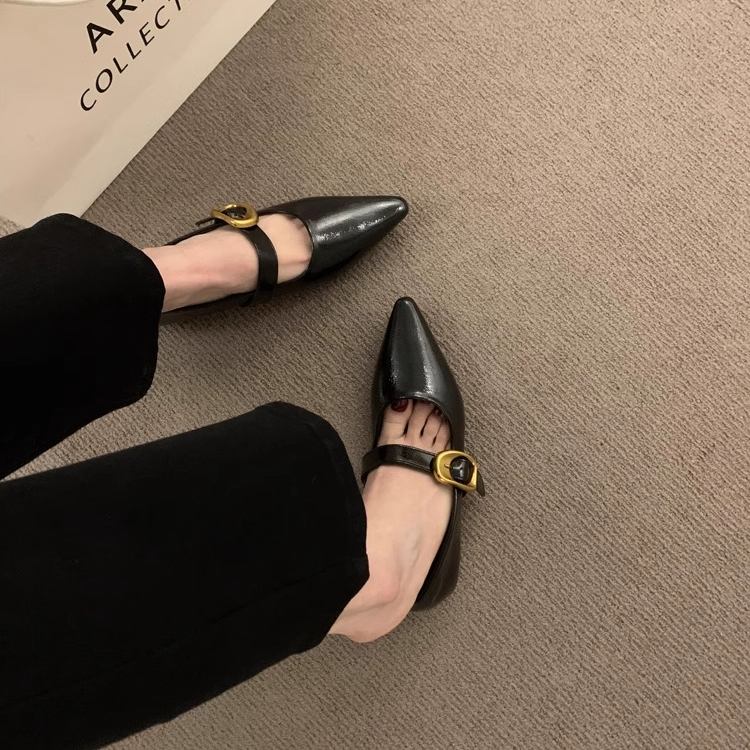 法式复古高级感气质尖头玛丽珍小皮鞋女鞋子2025新款金色通勤单鞋