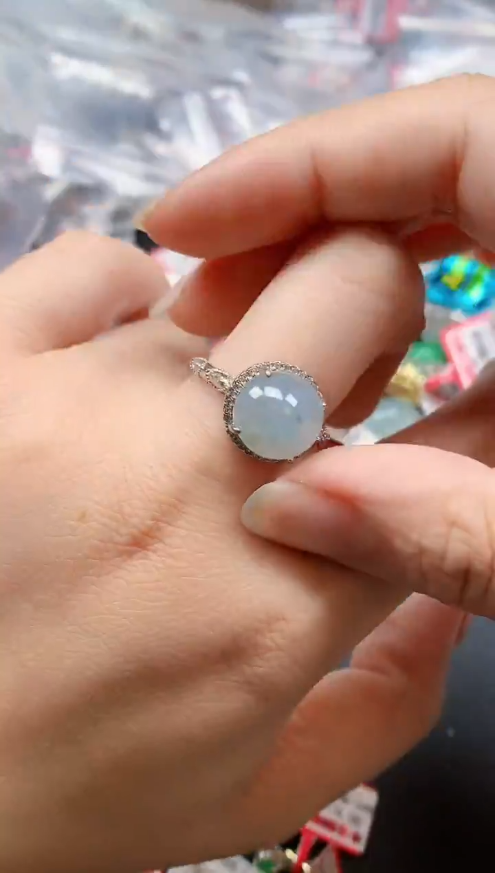 银S925镶嵌戒指翡翠天然A货缅甸翡翠