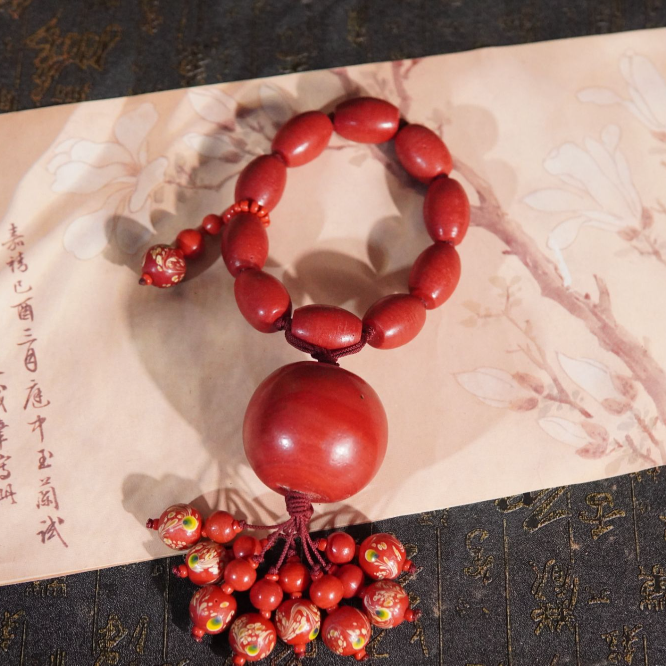 老琉璃复古百搭红色手捻121402