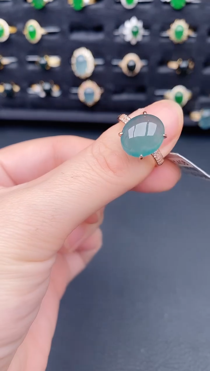 银S925镶嵌戒指翡翠天然a货翡翠65