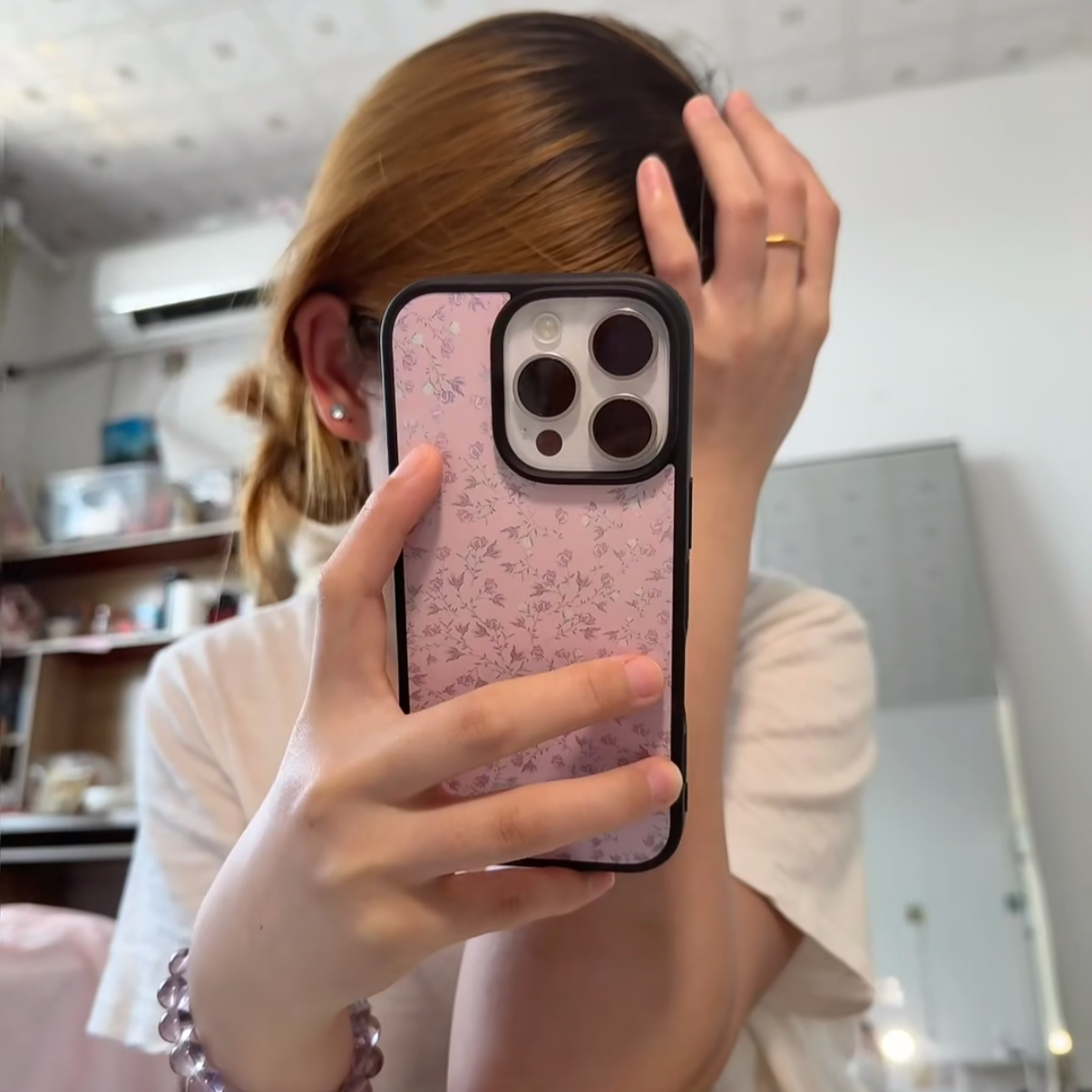 夏日碳纤维玻璃小紫碎花适用苹果16pro/iPhone15p/14手机壳13防摔