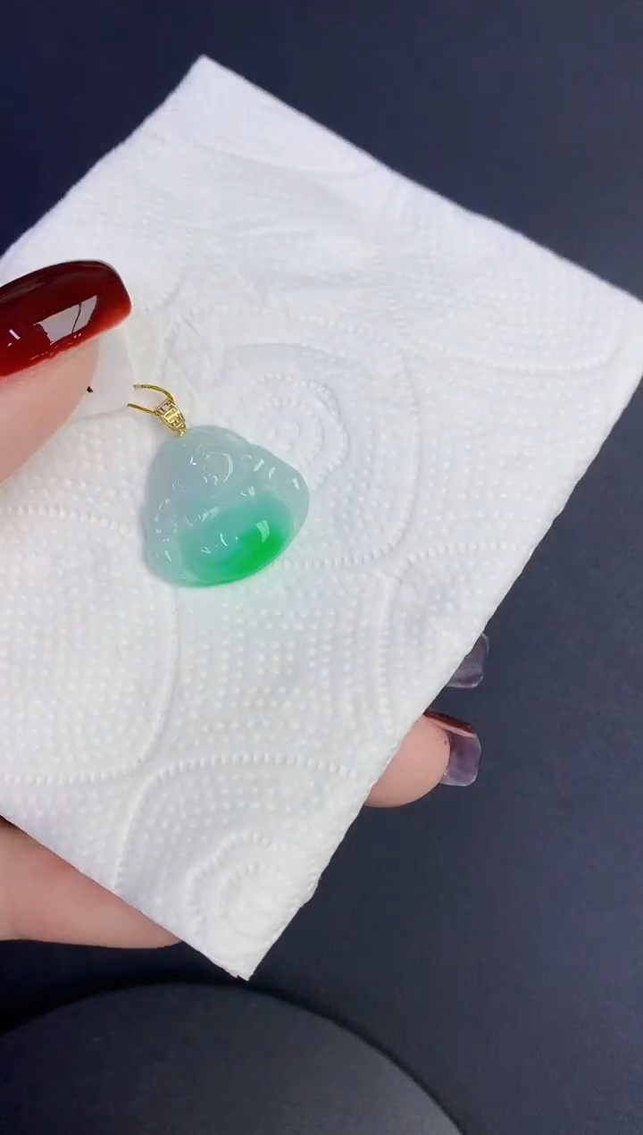 颈饰18K金镶嵌翡翠缅甸天然翡翠A货