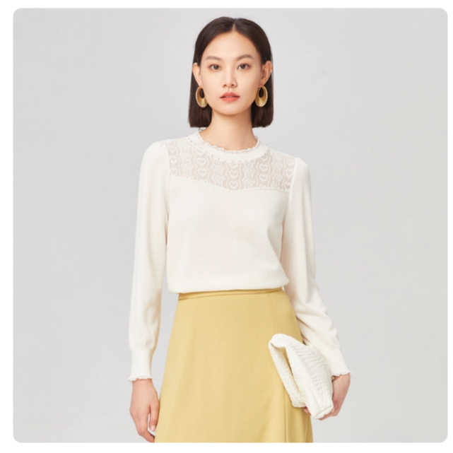 【安雅专属】娜尔思绵羊毛针织衫蕾丝暗提花NZ05553V1