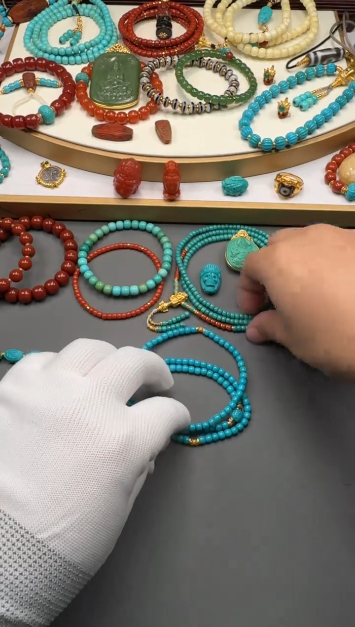 18K金镶嵌绿松石手串龙***～1111