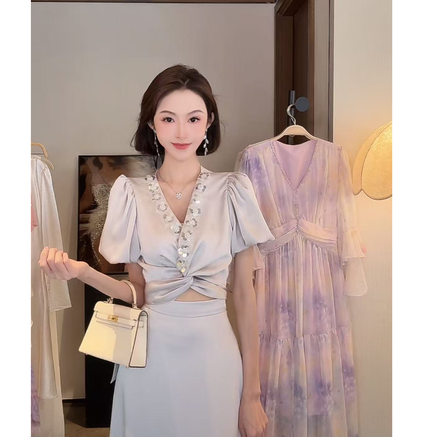 TUZI【明媚粼粼】 春夏新款绝美气质高级感缎面套装TZ42040