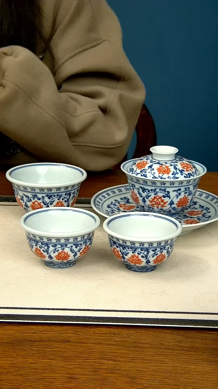 【闪购商品】釉里红缠枝莲五件套...一大2小压