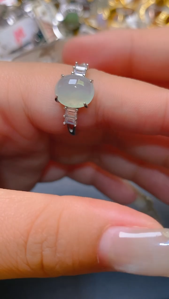 【闪购商品】翡翠耳饰银S925镶嵌天然A货翡翠1