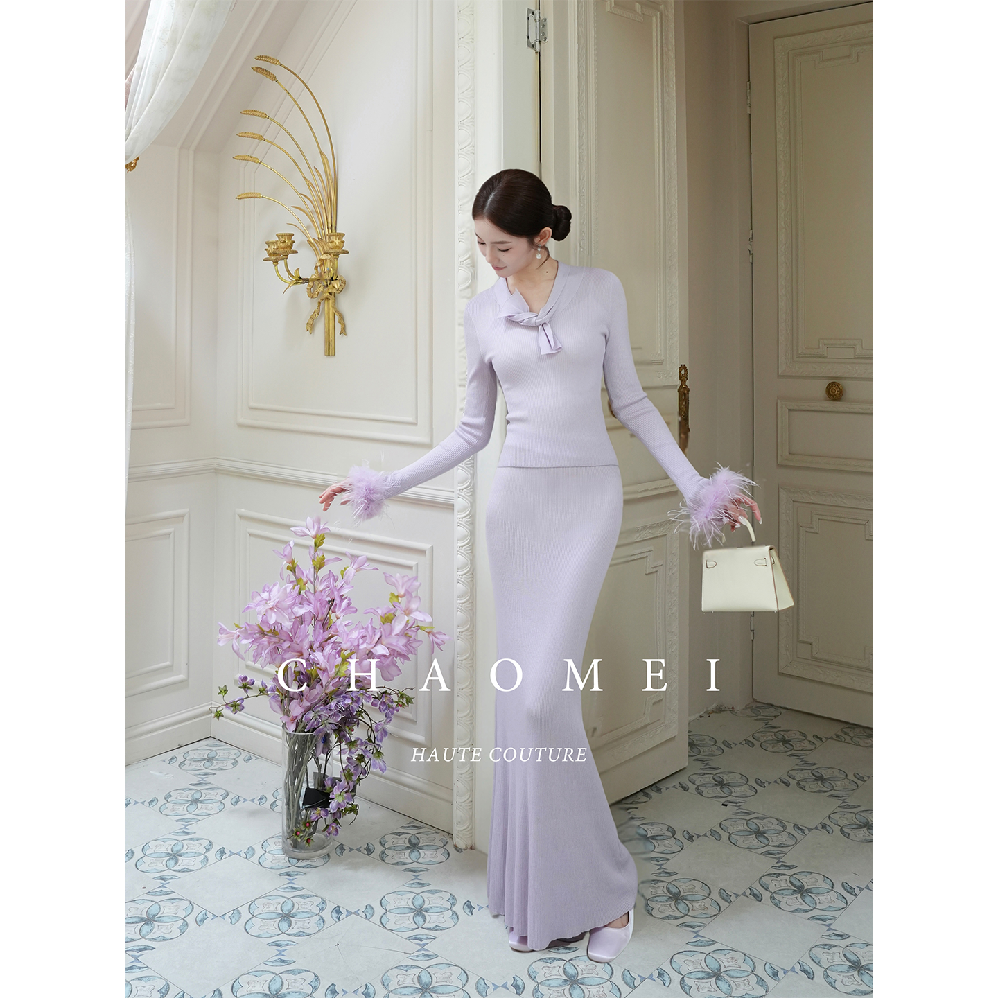 【芋泥啵啵】冯（CHAOMEI 紫罗兰色千金风法式常规绵羊毛套装