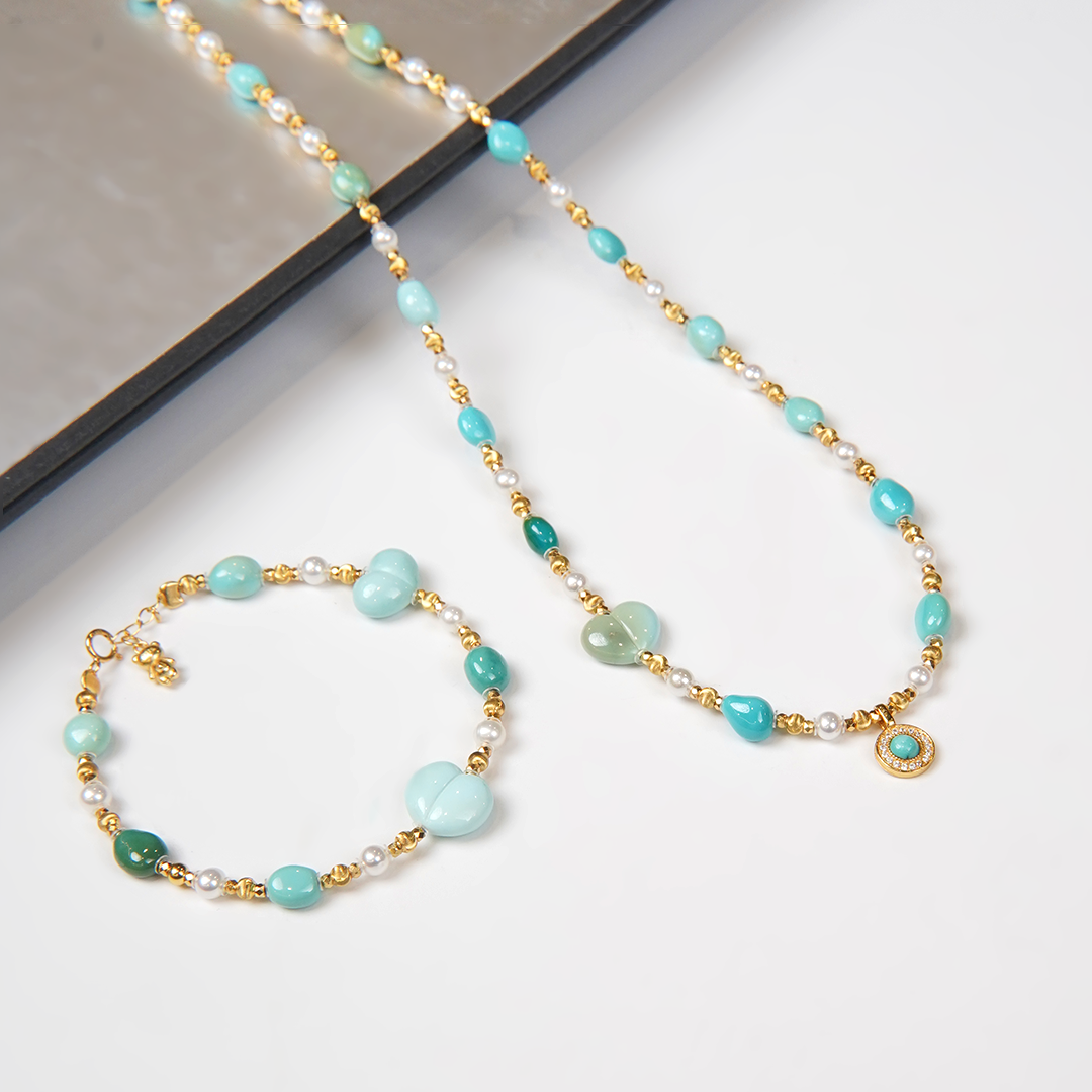 【蜜甜糖豆】绿松石项链+手链多样性发一6603