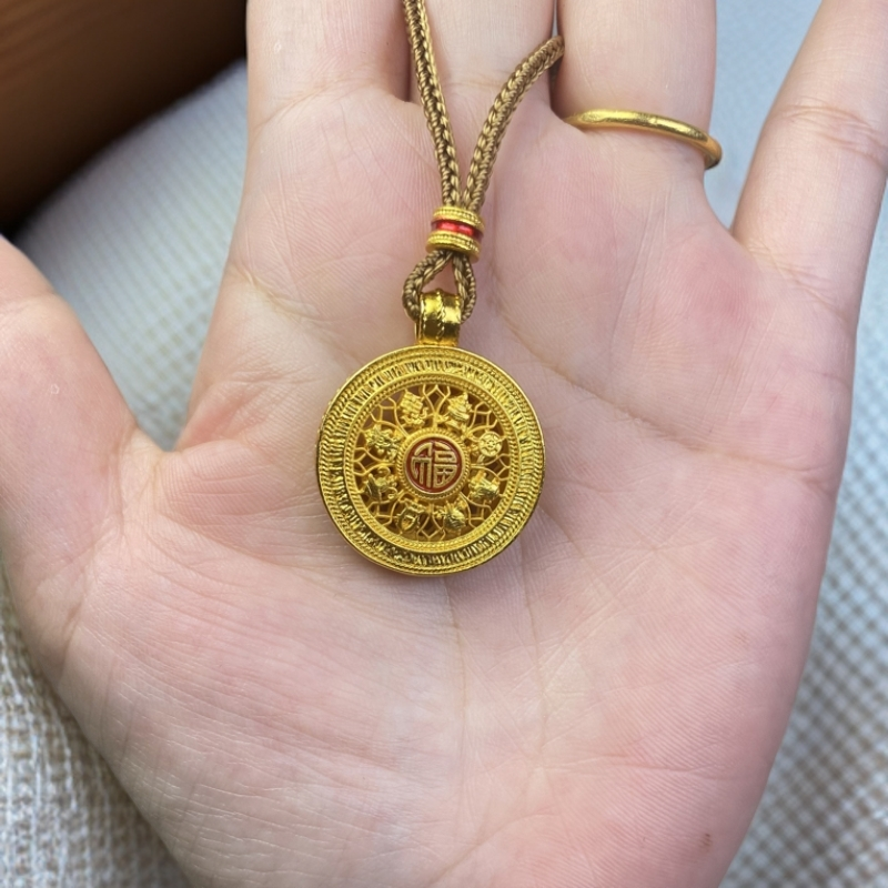 铜合金吊坠 铜合金棉绳项链 铜合金八宝罗盘吊坠项链里外一色