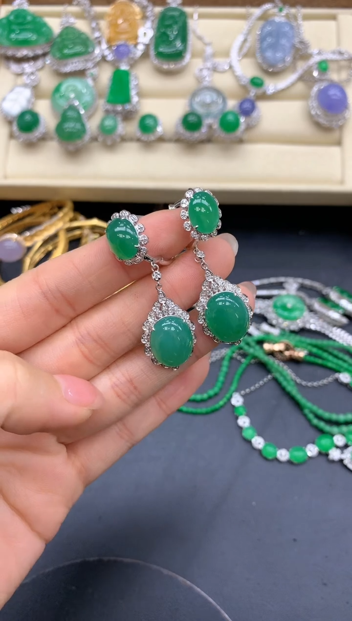 【闪购商品】翡翠耳饰18K金镶嵌545-中国好珍宝