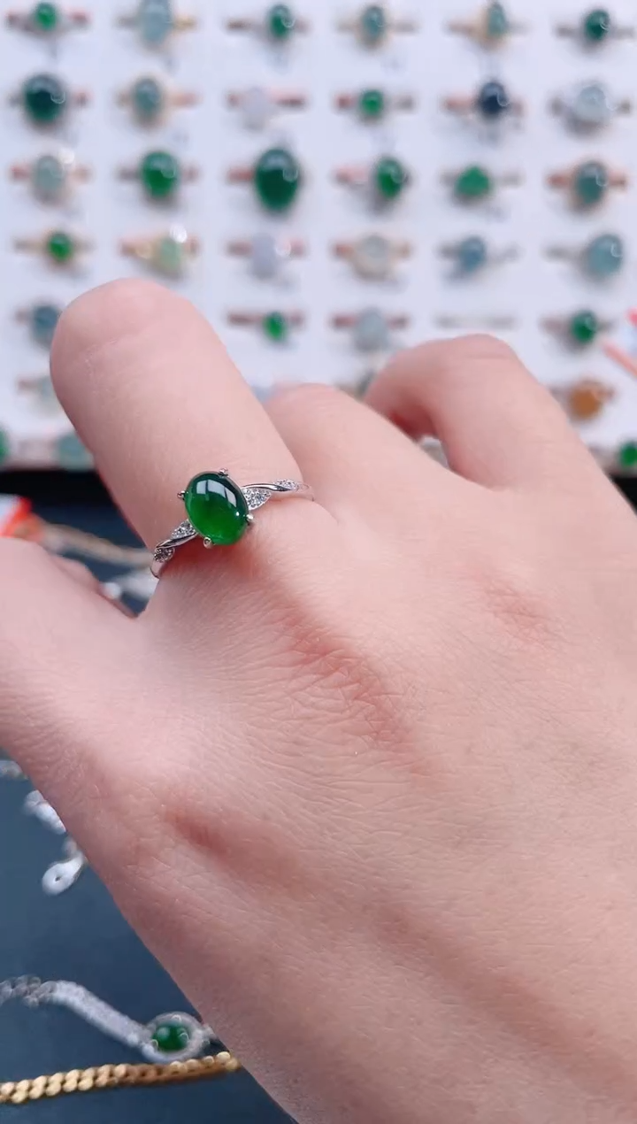 银S925镶嵌戒指翡翠天然翡翠