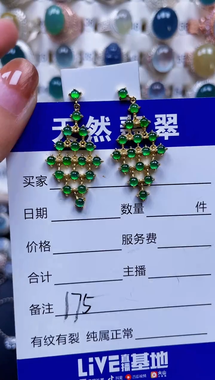 银S925镶嵌翡翠耳饰175