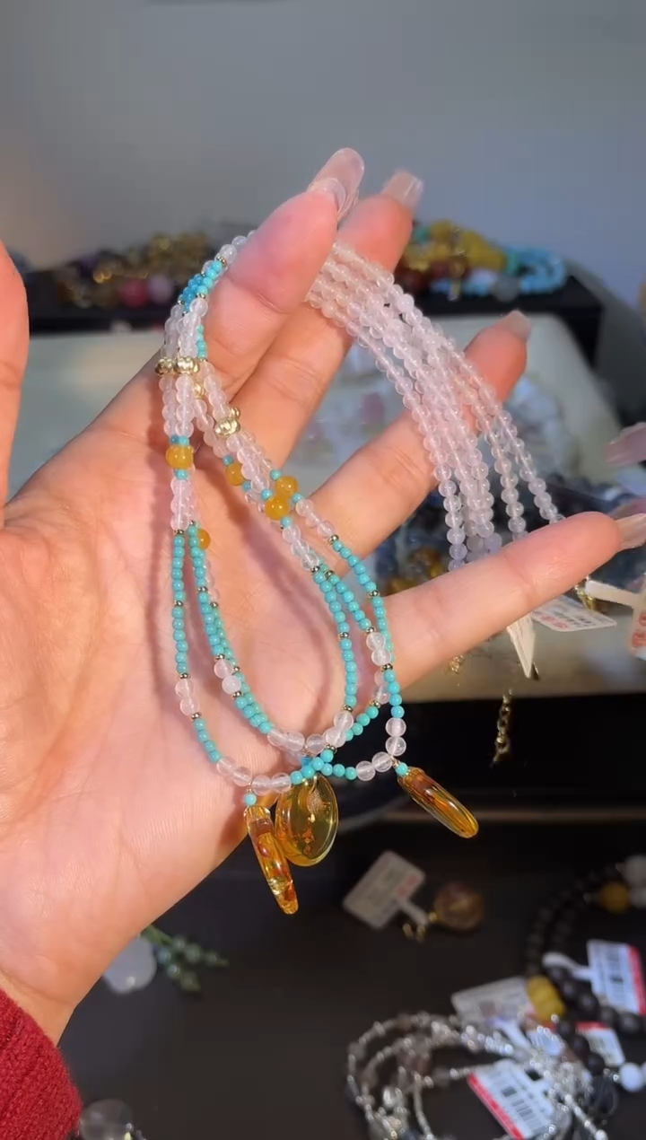 琥珀（花珀）项链未镶嵌k711多样性发货一件