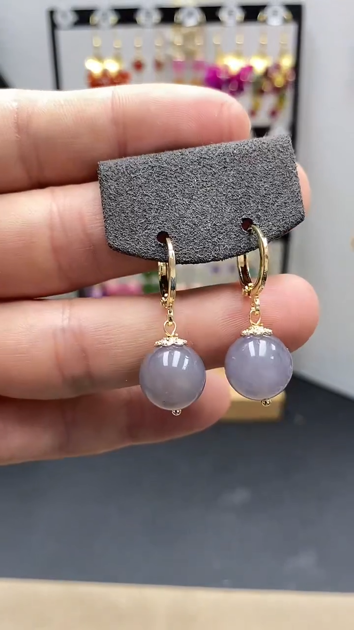 【闪购商品】和田玉耳饰银S925镀金镶嵌尺寸12mm烟紫耳扣