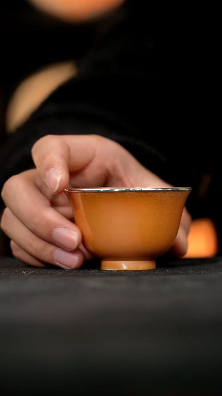 金丝楠木落灰银口撇口杯65ml