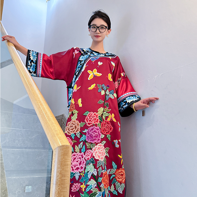 手工刺绣时尚夏季宽松中国风重工民族风长袖复古中式女士