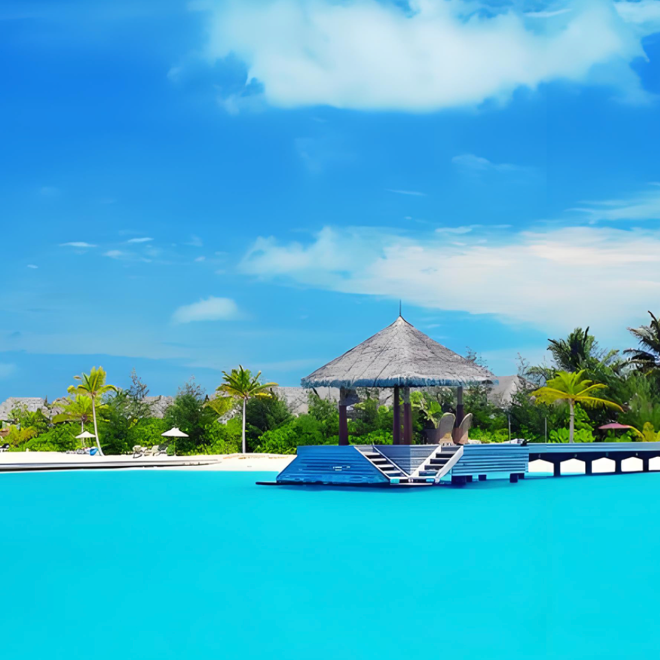 真实大自然风景 蓝天白云金色沙滩碧浪秀丽秀丽优美风景画