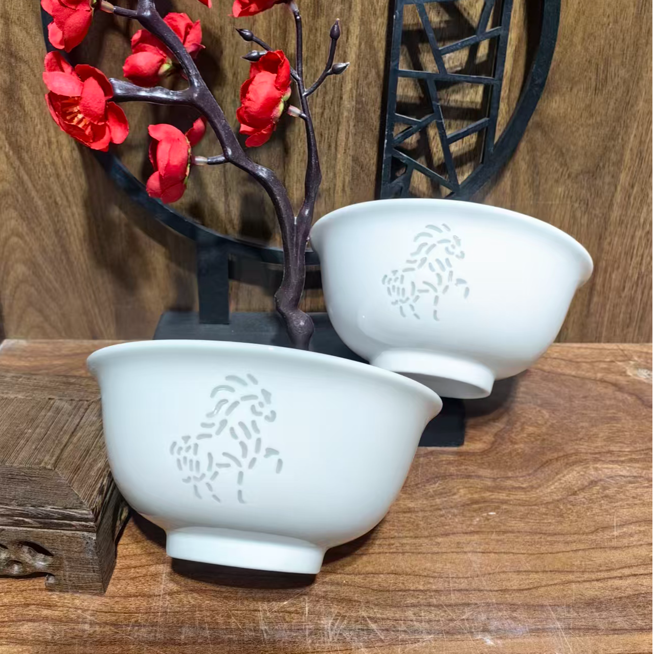 仿古瓷 A797景德镇制陶瓷马玲珑碗4.75英寸12厘米一对