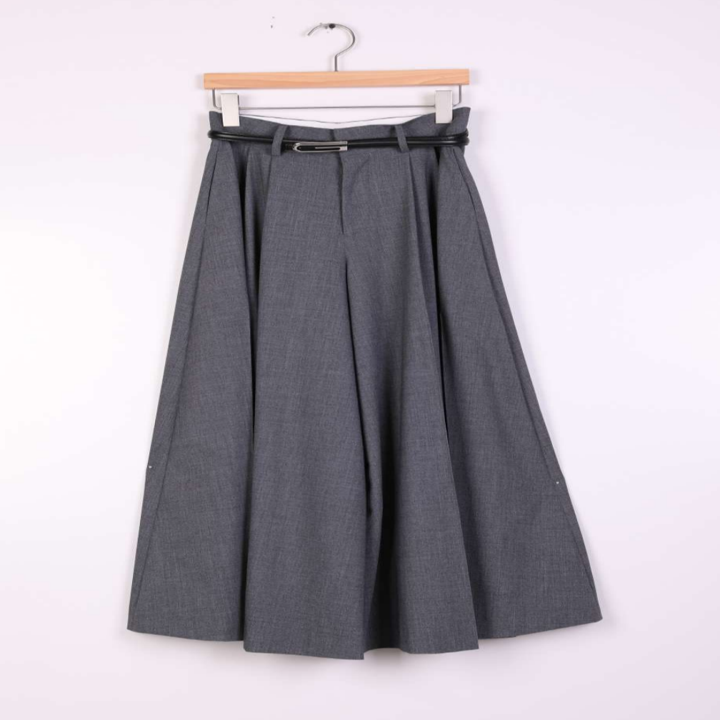 【2512513K1】木+高腰裙裤时尚微弹显瘦百褶