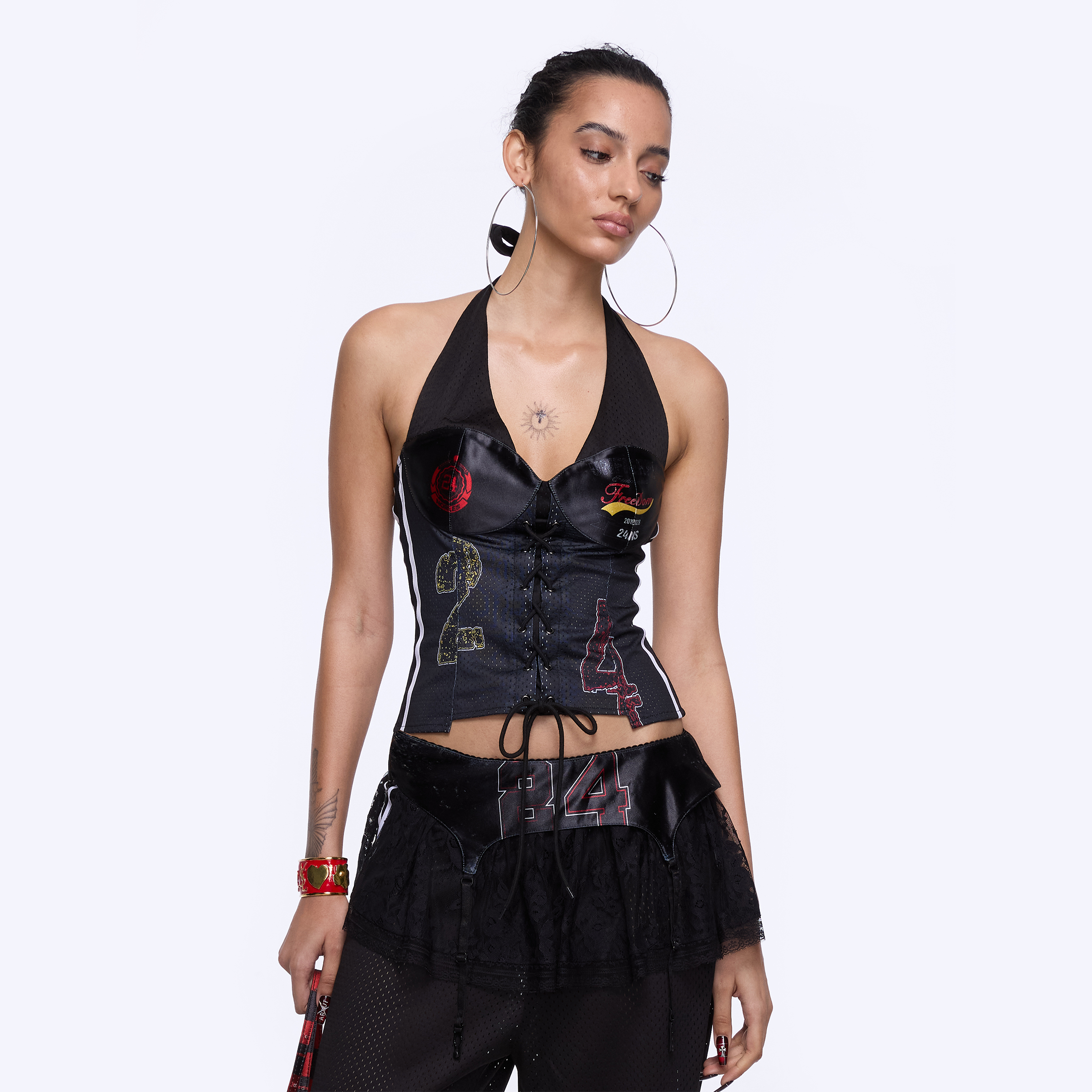 24ans【迪丽热巴同款】Halter Strap Top丨 挂脖式印花球衣吊带