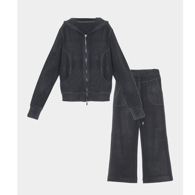 1639#运动休闲百搭气质高级感拉链连帽套装