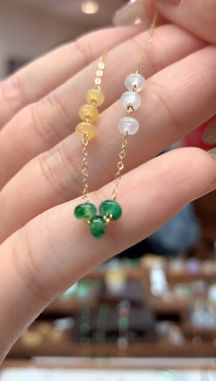 【闪购商品】翡翠手链18K金镶嵌手链