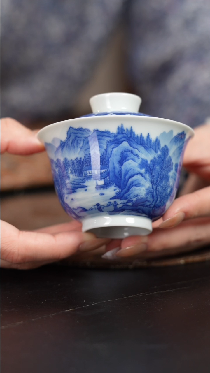 【闪购商品】杯看山柴窑青花山水