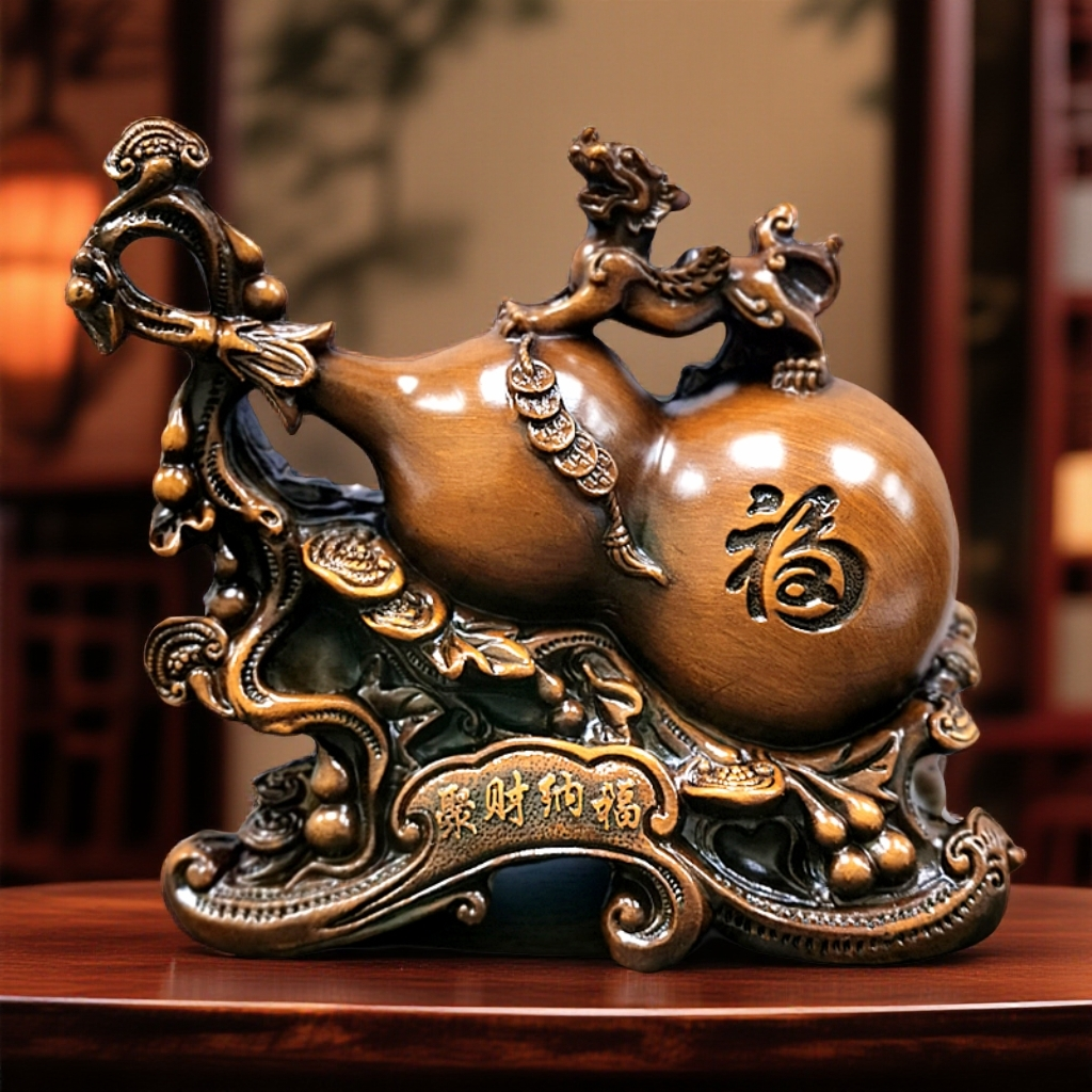 桌面小葫芦小摆件中式客厅茶台桌面摆件玄关装饰品16*15cm