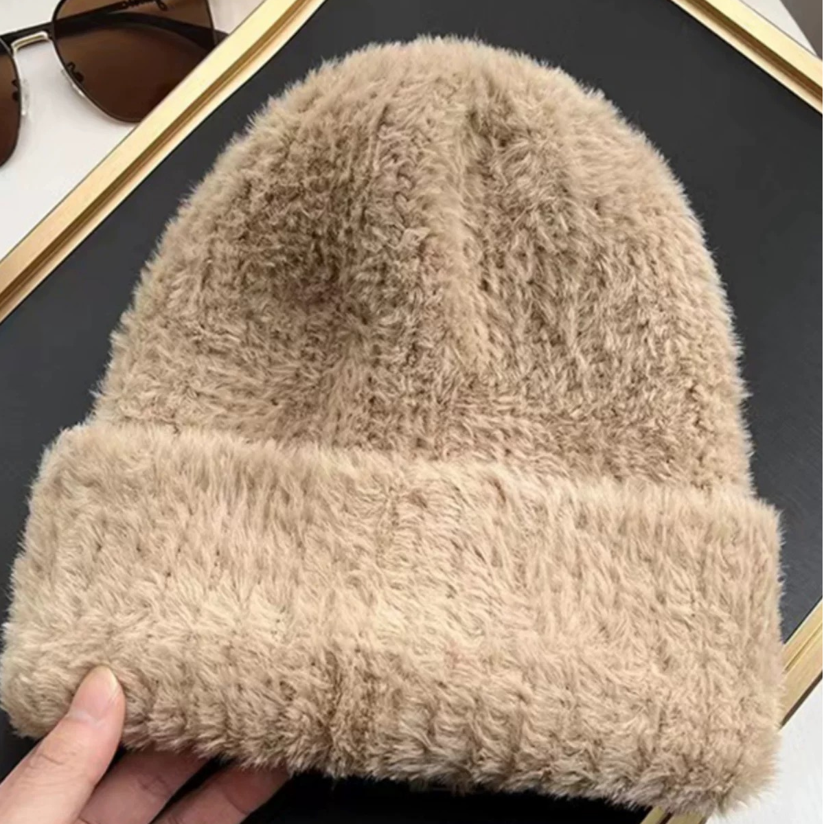 毛线帽女秋冬大头围羊毛帽子（颜色随机）