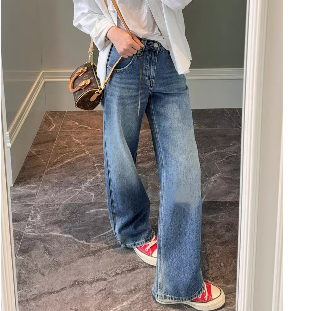 SU【785】86花 愫心 MWMA超火爆款窄版阔腿裤2025春季新款无弹牛仔