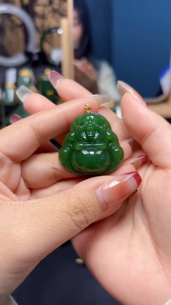 【闪购商品】和田玉（碧玉）吊坠(赠链)18K金镶嵌1