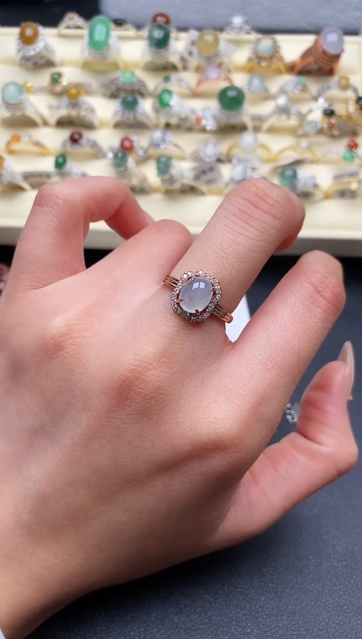 【闪购商品】翡翠戒指银S925镶嵌3333333+3