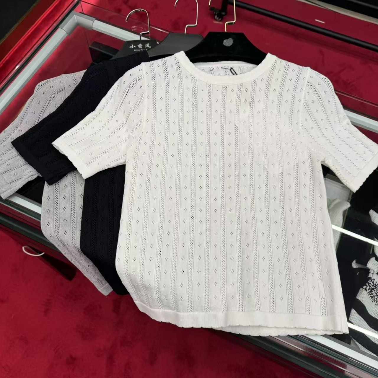 气质百搭高级修身显瘦时尚镂空设计感圆领女装毛针织衫TX-124