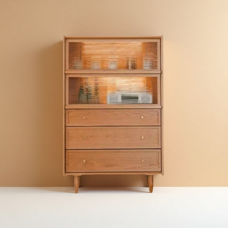 苏林博物餐边柜家用客厅沙发边柜储物柜樱桃木实木家具置物柜碗柜