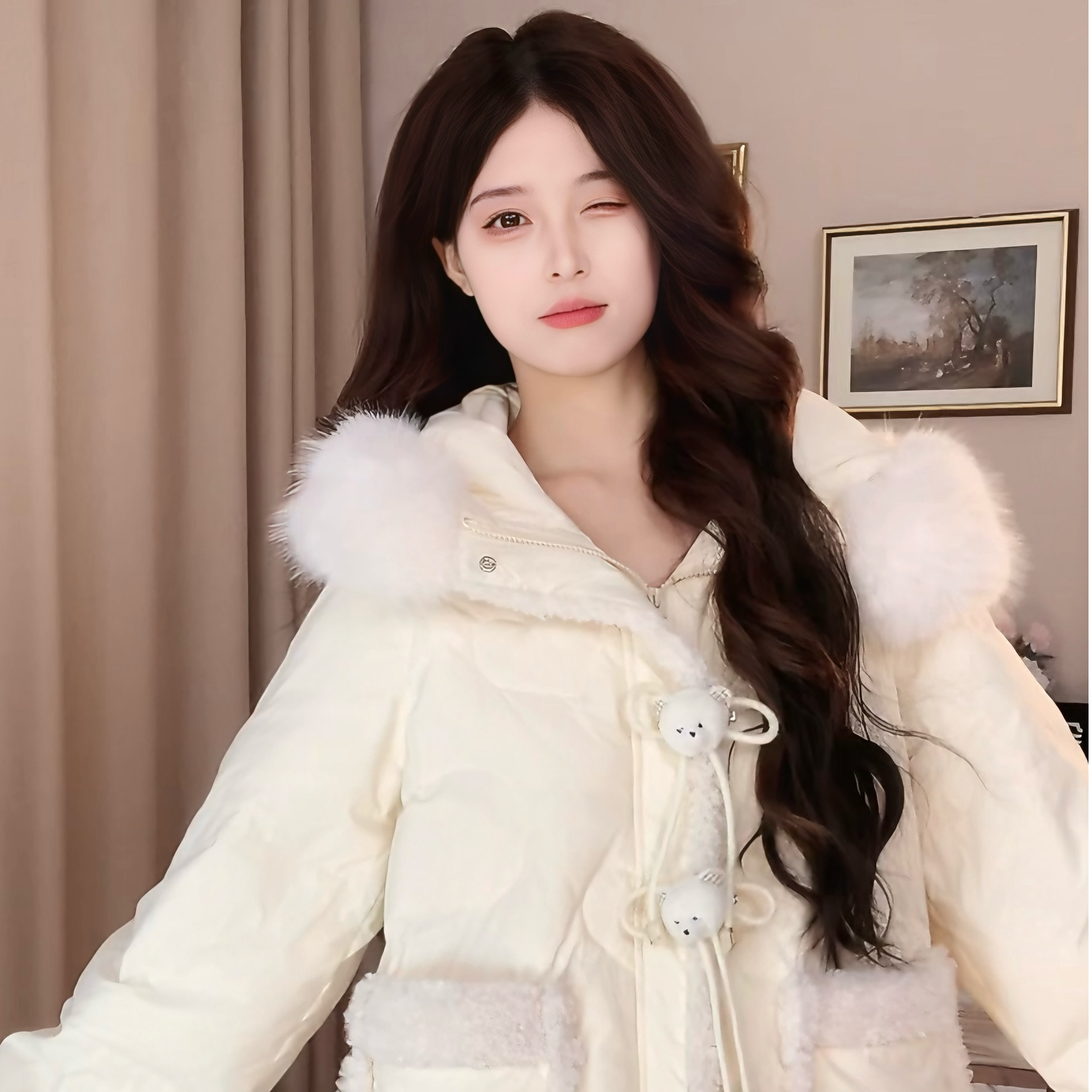 无品牌诺丁雪山 少女感毛毛拼接90白鸭绒轻薄羽绒服2024新款