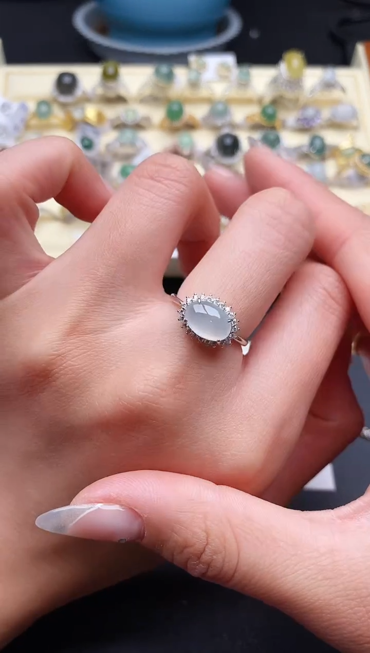 【闪购商品】翡翠戒指银S925镶嵌555555555+9