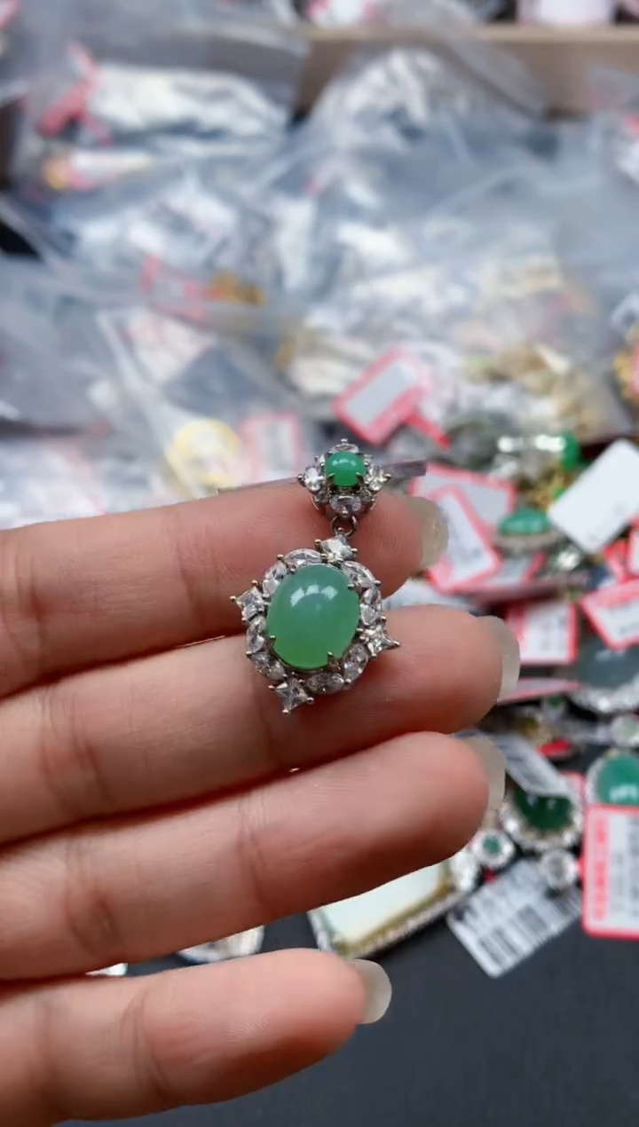 银S925镶嵌戒指翡翠天然A货缅甸翡翠