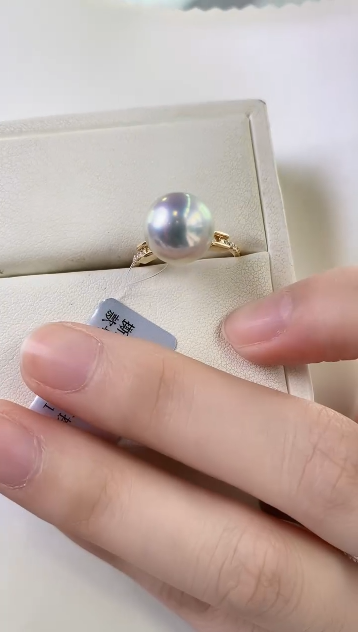 【闪购商品】海水珍珠戒指18K金镶嵌11-12澳白珍珠戒指