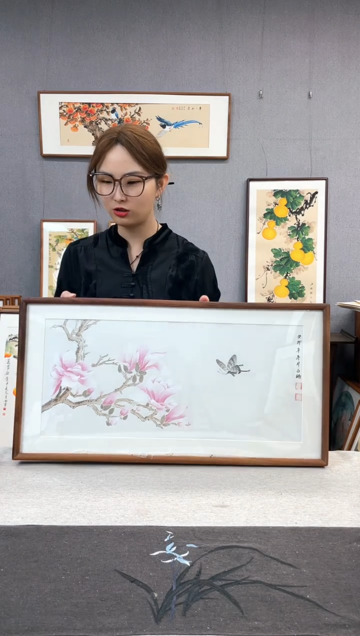 【闪购商品】国画手写手绘带框作品-35*68-白俪