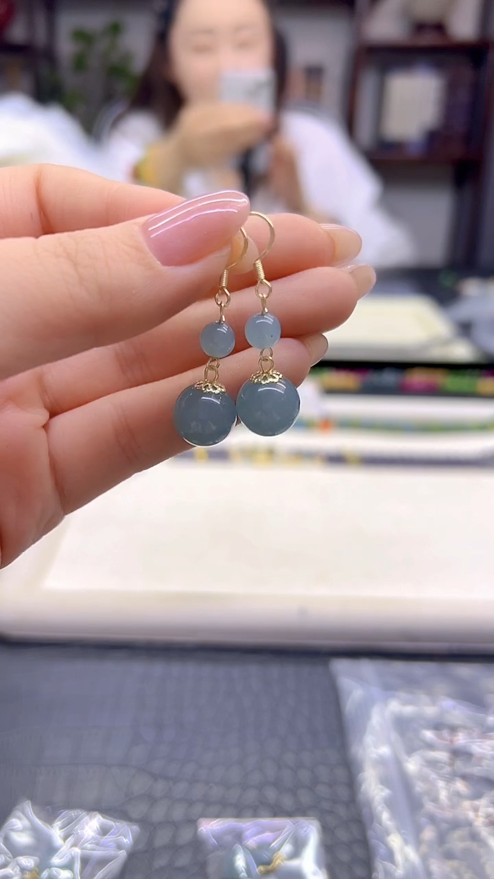 14K金镶嵌翡翠耳饰DIY款E779