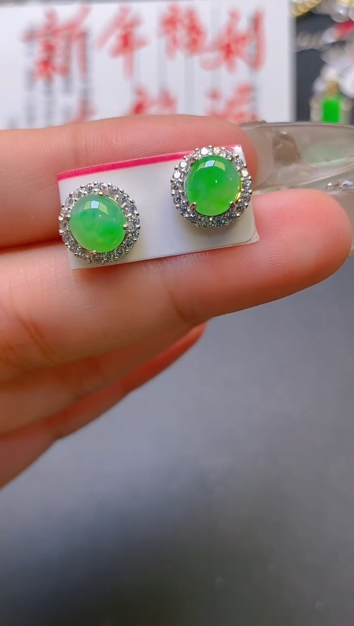 【闪购商品】翡翠耳饰银S925镶嵌天然A货翡翠1