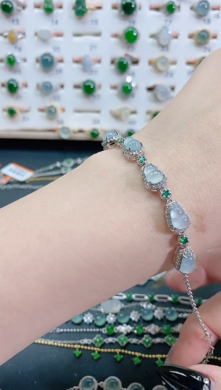 银S925镶嵌手链翡翠天然翡翠