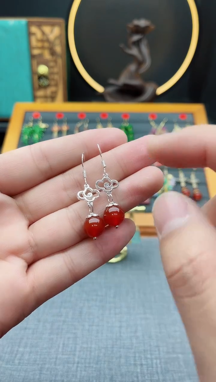 【闪购商品】玛瑙/玉髓耳钉银S925镶嵌415000