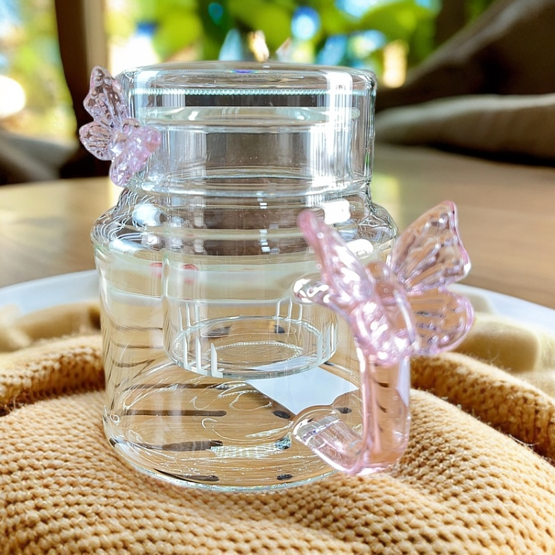 墩墩壶粉蝴蝶款内置茶胆茶水分离水杯茶壶一体明火电陶炉加热