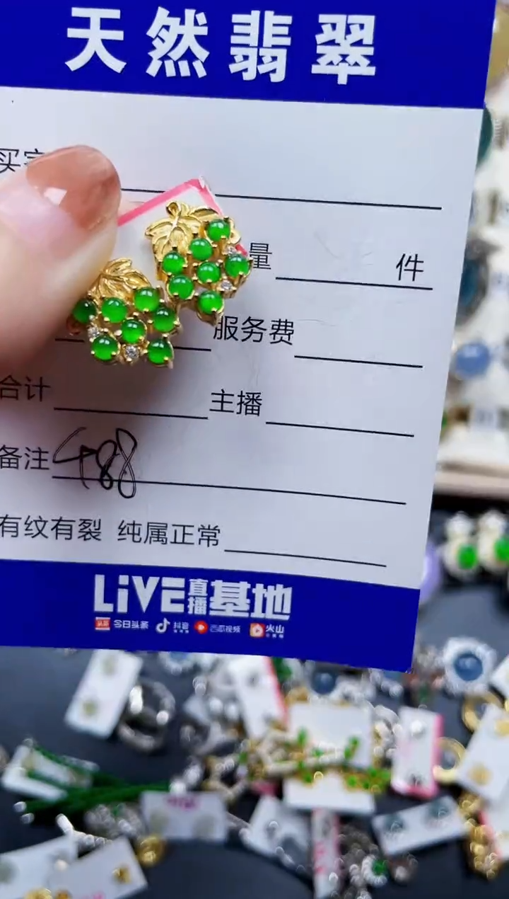 银S925镶嵌翡翠耳饰488