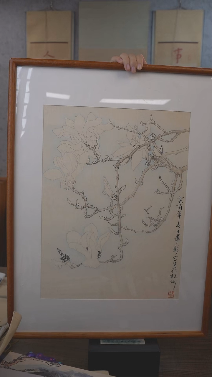 国画毕老师 花鸟 1尺 手绘宣纸画框