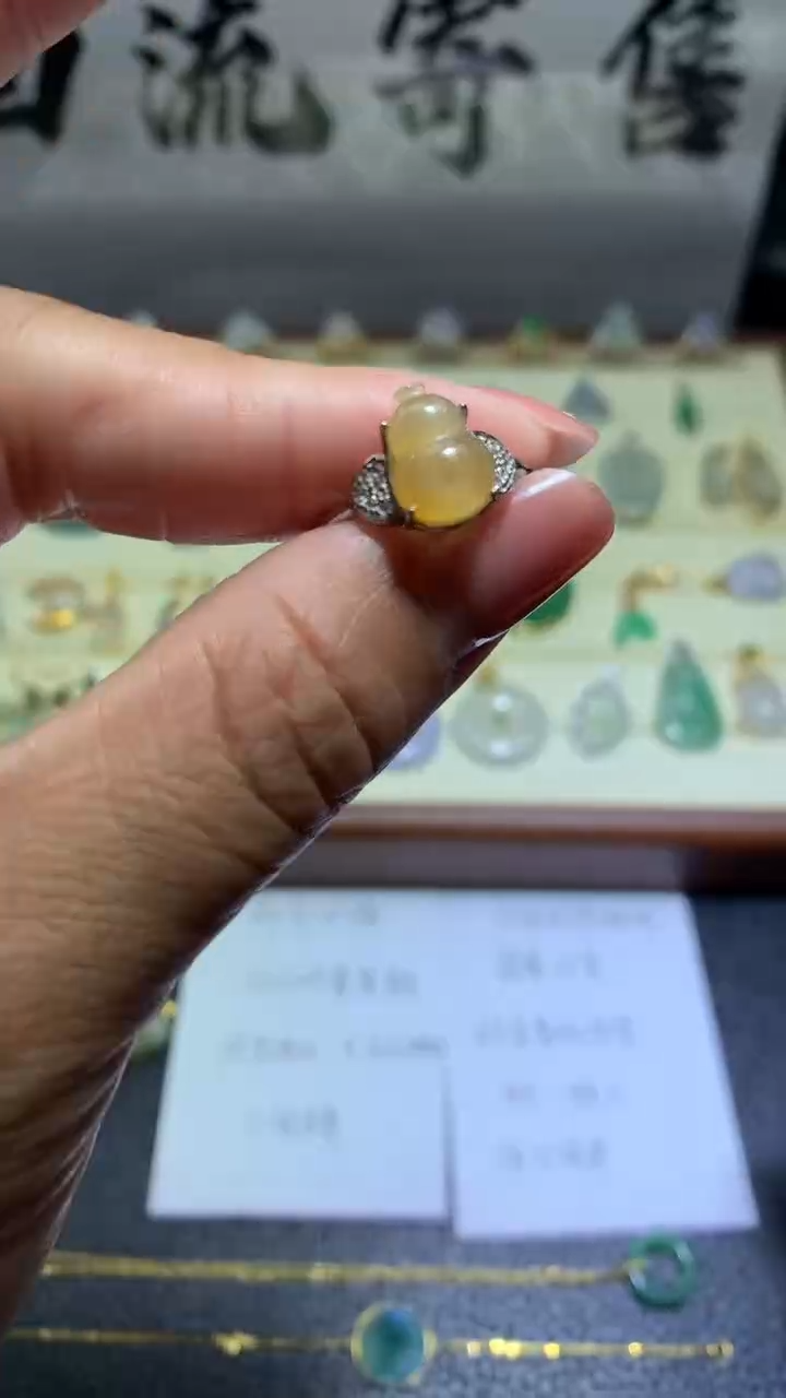 【闪购商品】翡翠戒指银S925镶嵌0016天然翡翠缅甸A货